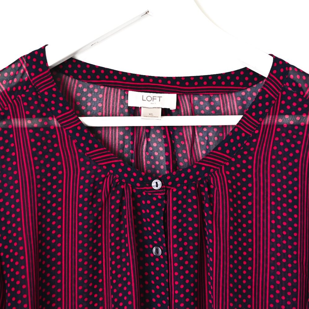 LOFT Maroon & Navy Patterned 3/4 Sleeves Pullover Blouse - Size XL - Picture 3 of 8